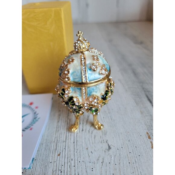 Miniature enamel religious cross egg trinket box Easter home decor - Picture 3 of 10